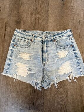American Eagle Light Washed Blue Distressed Mom Shorts